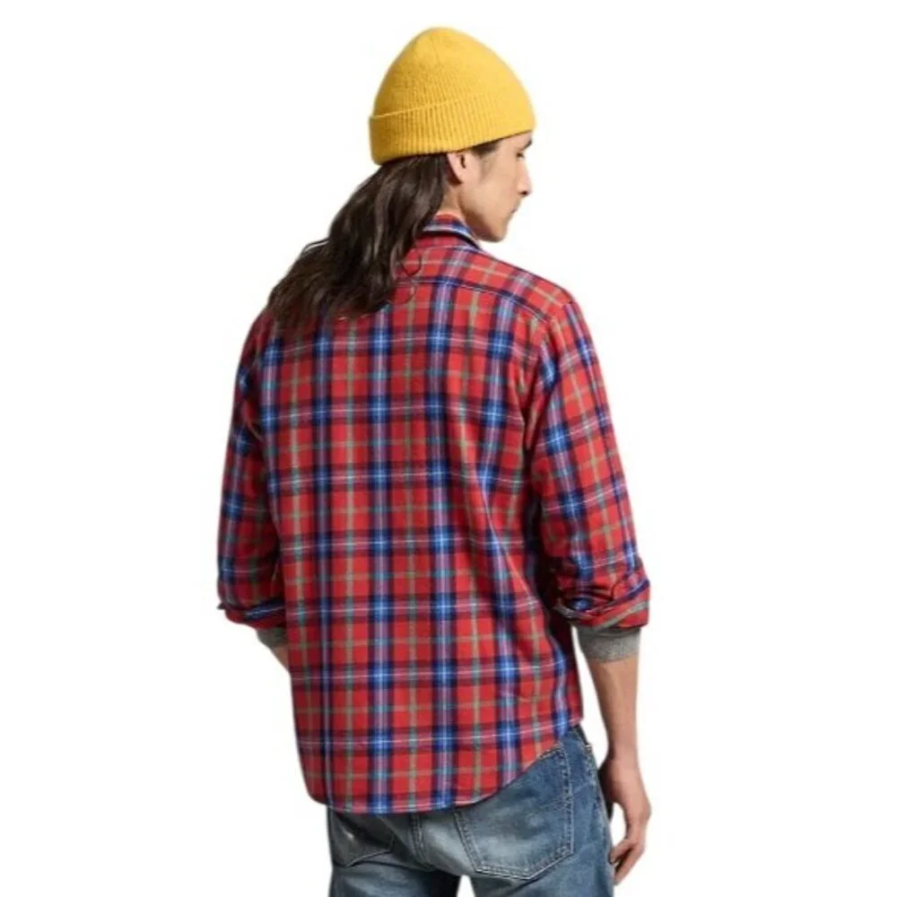 Vtg Polo Ralph Lauren Men's LG Red Plaid Flannel Long Sleeve Work Shirt Gorpcore